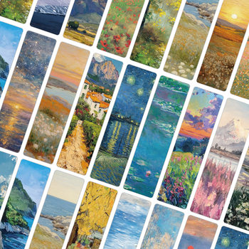 24 European and American Oil Painting Scenery Paper Bookmarks Student Fiction Textbook Decorative Cards Reading Books Labeling Cards