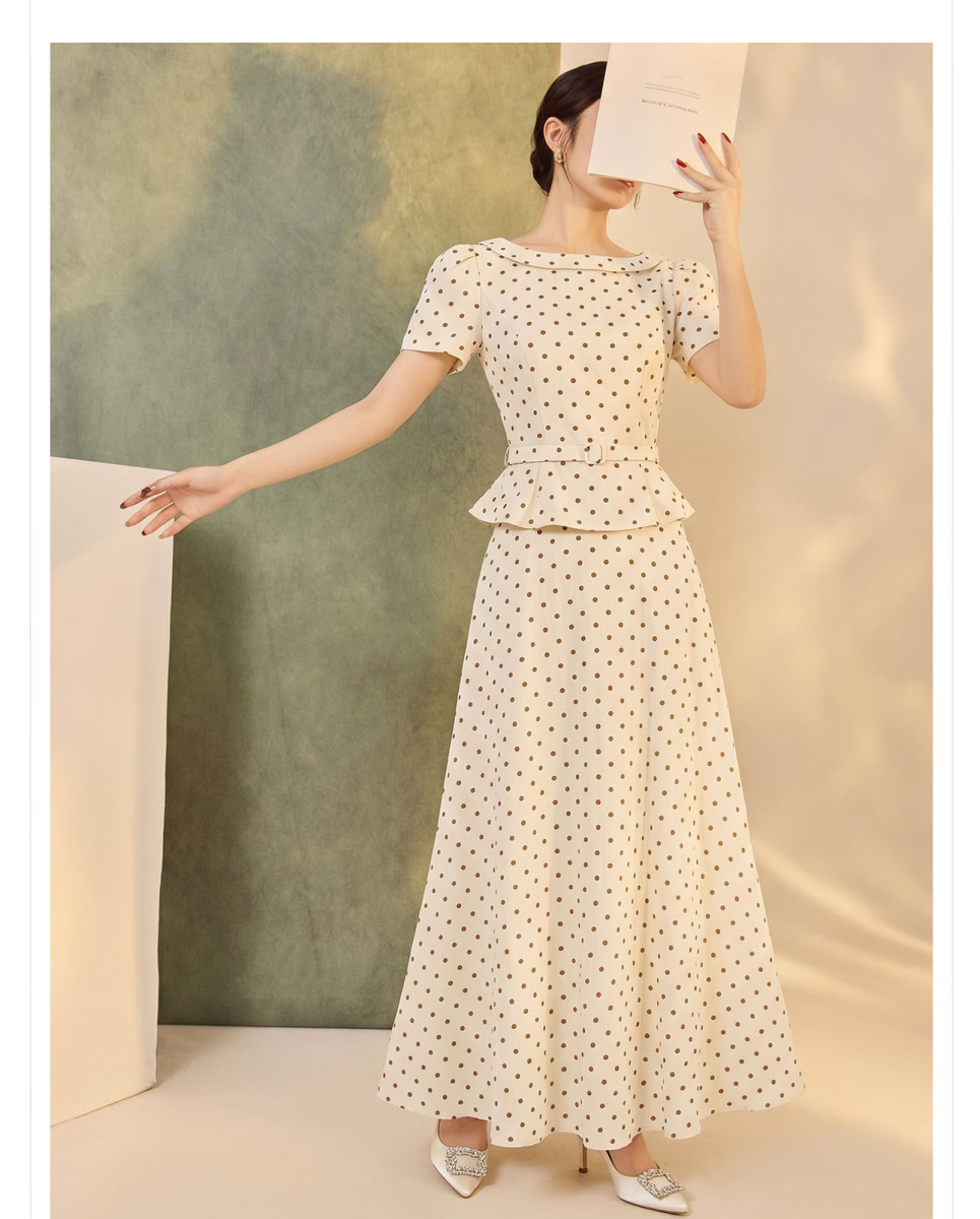 Bộ áo sơ mi tay lỡ và chân váy dài họa tiết chấm bi phong cách retro — Áo chấm bi (giao hàng trong 7 ngày), Áo chấm bi (giao hàng trong ngày), Chân váy chấm bi (giao hàng trong 7 ngày), Chân váy chấm bi (giao hàng trong ngày)
