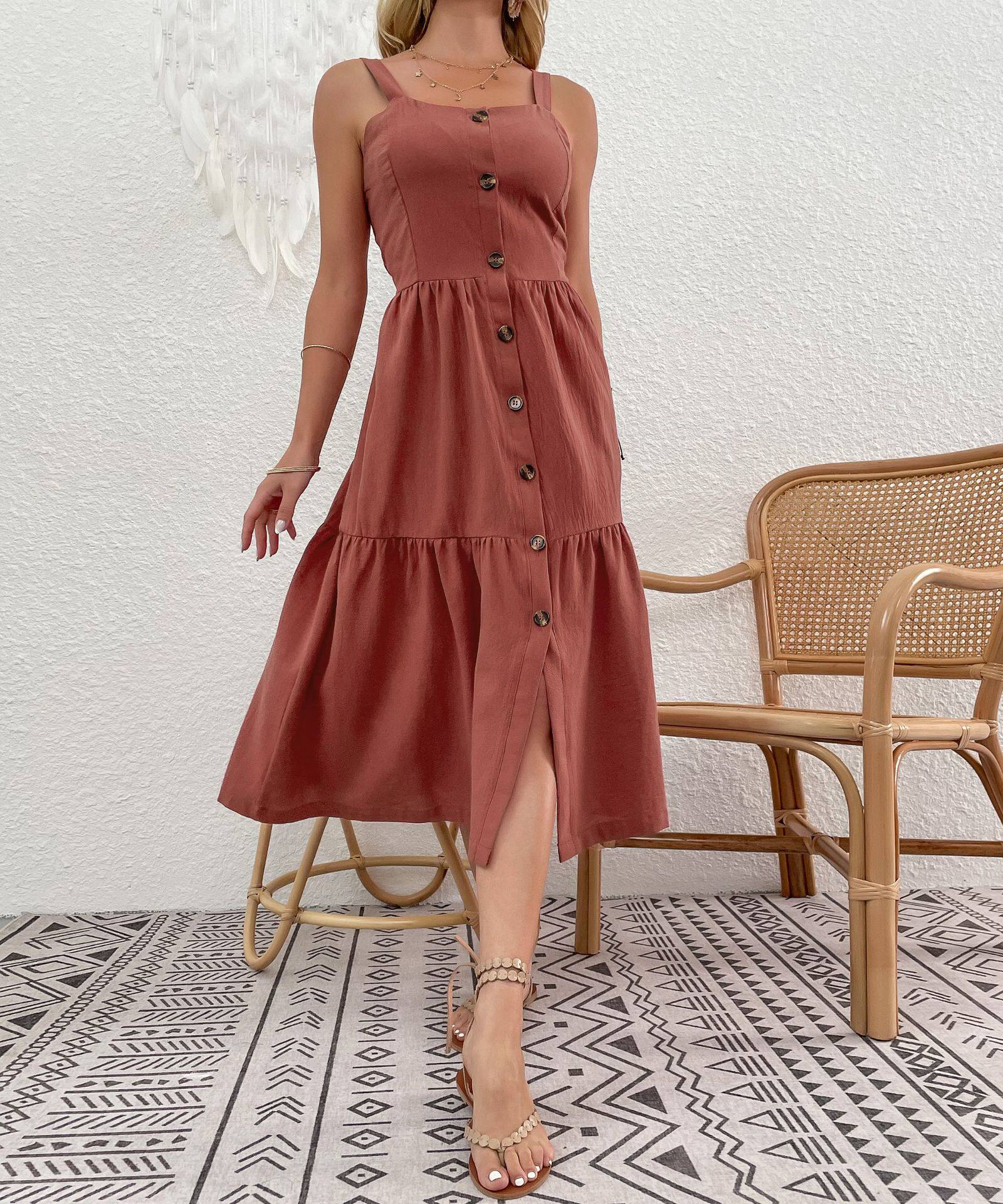 Cotton Linen Maxi Dress Simple Solid Color Sleeveless Casual Style Perfect for Summer Vacations Wholesale Available