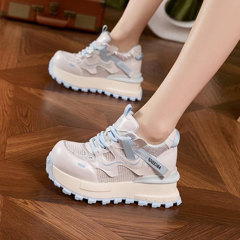 Giày sneaker nữ chunky đế dày lưới thoáng khí phong cách Forrest Gump — Xanh dương, Vàng, Trắng