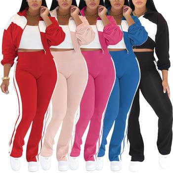 Al333 Amazon Cross-Border European and American Clothing Sports and Leisure Splicing Suit Long-Sleeved Zipper Jacket Two-Piece Set