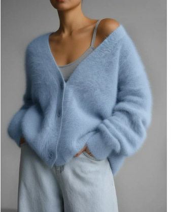 Womens Oversized Knit Cardigan Soft Faux Mink Fabric Long Sleeves Casual Style Perfect for Spring and Autumn