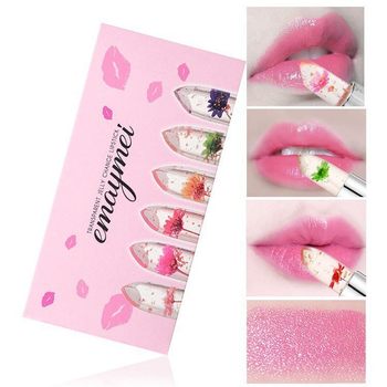 Dried flower lipstick six suit cross-border wholesale with flowers warm lipstick transparent moisturizing crystal transparent lipstick