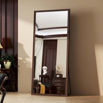 Large Mirror Solid Wood Full-Length Mirror Retro Dressing Mirror Floor Mirror Home High-End Internet Celebrity Girl Bedroom Fitting Mirror