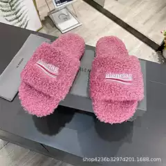 Factory Direct sales B's furry slippers 2022 new one-word embroidered letter flat sandals casual furry shoes for women