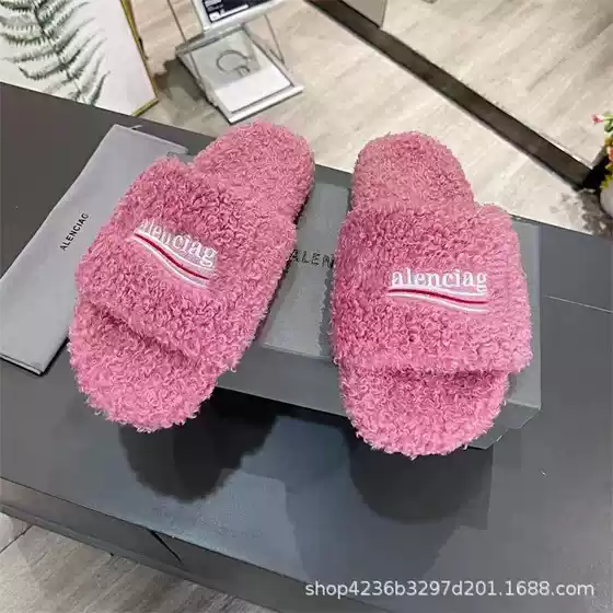 Factory Direct sales B's furry slippers 2022 new one-word embroidered letter flat sandals casual furry shoes for women