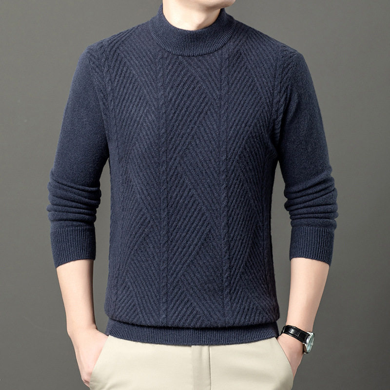 Áo Len Nam 100% Cashmere Dệt Kim Dày Dặn Giữ Ấm Cổ Cao Màu Nâu, Xám, Xanh Navy