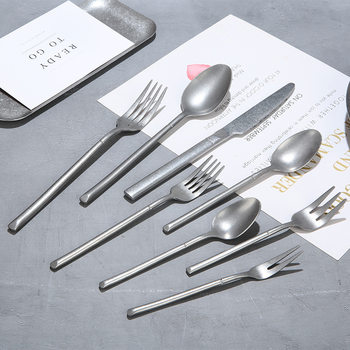 Nordic retro frosted Knight stainless steel tableware thickened distressed western food knife, fork and spoon household spoon suit fork