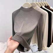 2025 New Autumn and Winter Mousse Cashmere Soft Waxy Bottoming Shirt for Women with Double-Sided Brushed Small Stand-Up Collar L