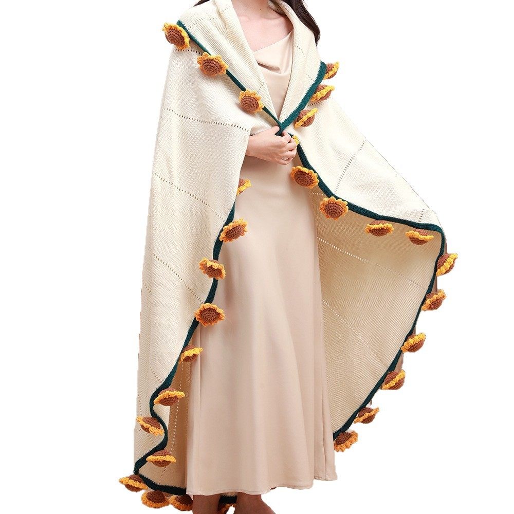 Sunflower Bouquet Blanket Finished Product Won the First Prize in One Fell Swoop. Flower Blanket Wool Ball Hand-Knitted Blanket as a Gift for Students