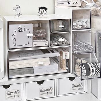 Desktop Storage Box Drawer-Type Acrylic Transparent Desk Stationery and Cosmetics Storage Rack Office Organization Box