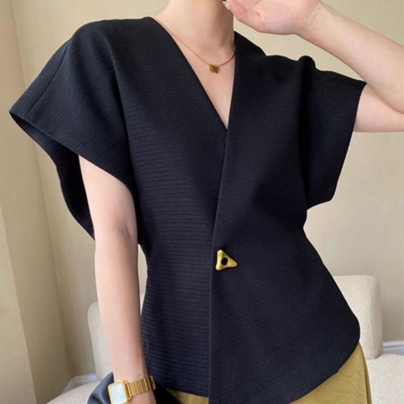 One-button waist slimming fashion top French style asymmetric suit dropped shoulder sleeves vest vest design