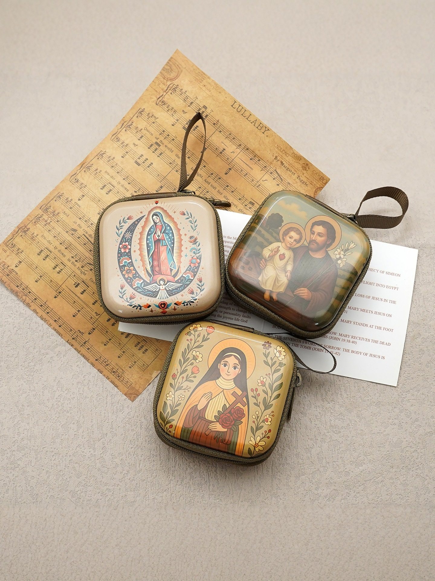 Square Hand-Painted Hot-Selling Rosary Bag Storage Box Cartoon Pattern Portable Coin Purse Cross-Border Original Design 7X7Cm