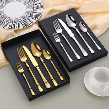 Cross-border new stainless steel knife and fork spoon hammer pattern western food tableware gift box suit five-piece western food steak knife and fork