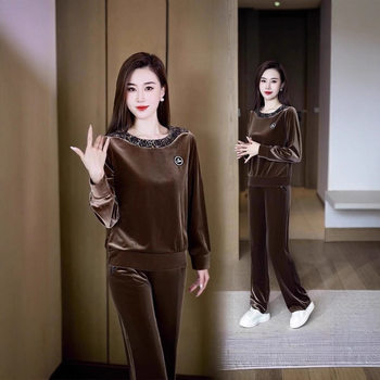 Multiple Colors Tracksuit Set Women's Autumn and Winter New Embroidery Long Sleeve Top Plus Size Casual Wide-Leg Pants Two-Piece Set