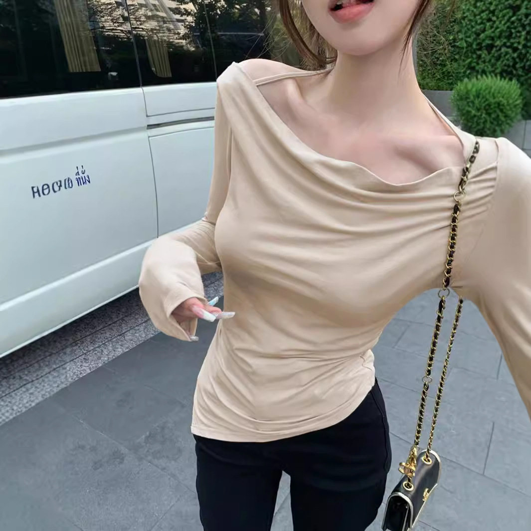 Off Shoulder T Shirt Solid Color Sleeveless Comfortable Fabric Fall Winter Casual Wear Wholesale Available