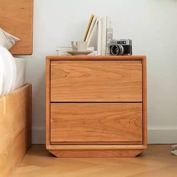 Nordic Style Cherry Wood Log Bedside Table Storage Cabinet Modern Simple Black Walnut Solid Wood Bedroom Bedside Storage Cabinet