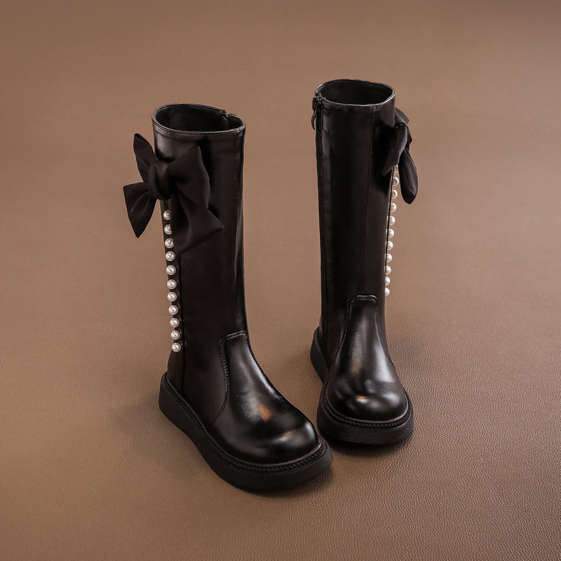 Girls' Leather Boots, Kidsren's 2025 Autumn and Winter New Long Boots, High Boots, Little Princess Fashionable Cotton Boots Wholesale