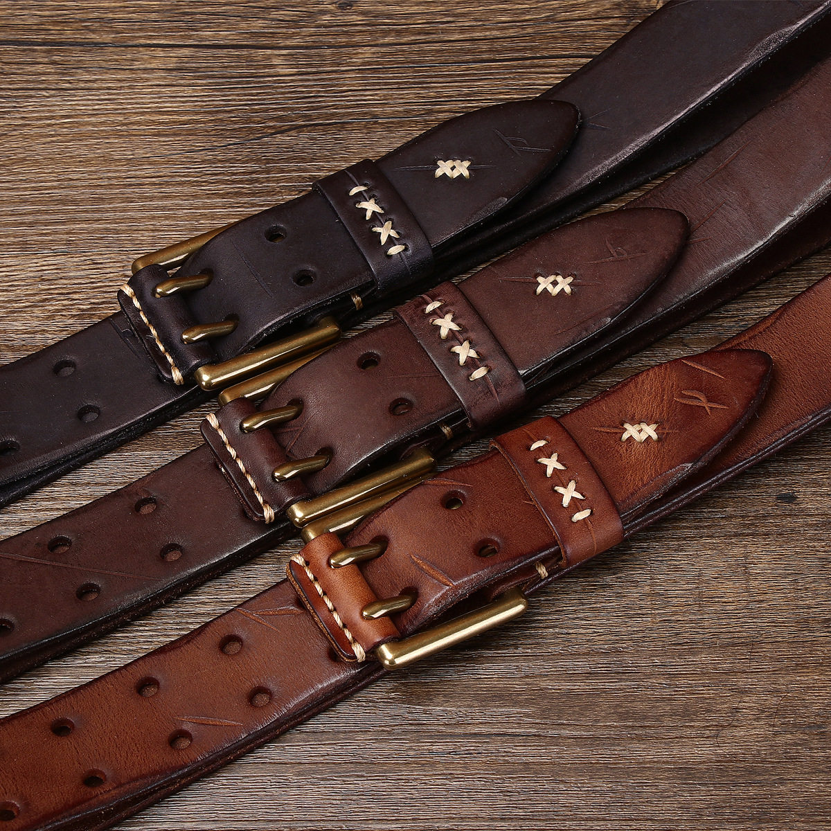 3.8cm Men's Belt Genuine Leather Retro Fashion Personalized Copper Buckle Belt Top Layer Cowhide Belt Cross-border Hot Sale