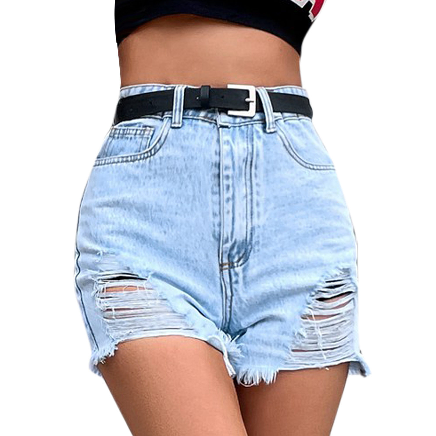 High Waisted Ripped Denim Shorts Womens Fashion European Style Casual Wear Ready to Ship low MOQ