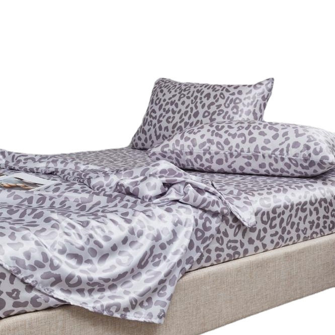 Foreign Trade Cross-Border Amazon Satin Imitation Silk Printed Bed Sheet, Fitted Sheet, Pillowcase Digital Print Leopard Print Four-Piece Set
