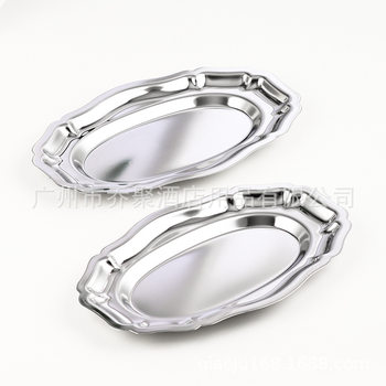 304 Stainless Steel Fruit Plate Cross-Border Dessert Plate Lace Oval Towel Tray Restaurant Hotel