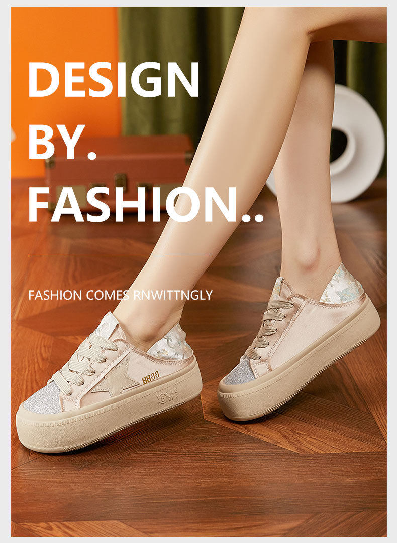 Giày sneaker nữ chunky đế dày phong cách thể thao mùa hè — Gạo trắng, Hồng chi tiết 10
