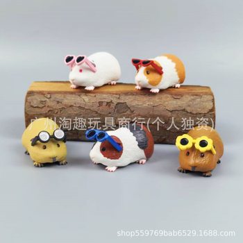 5 Styles of Guinea Pig Blind Box Dolls Wearing Sunglasses, Cute and Cool Guinea Pigs, Hamster Figures, Desktop Ornaments, Gashapon