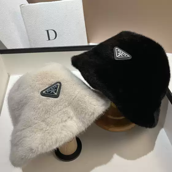 Paris inverted triangle Paris fur integrated bucket fisherman hat European and American winter warm plush mink fur basin hat