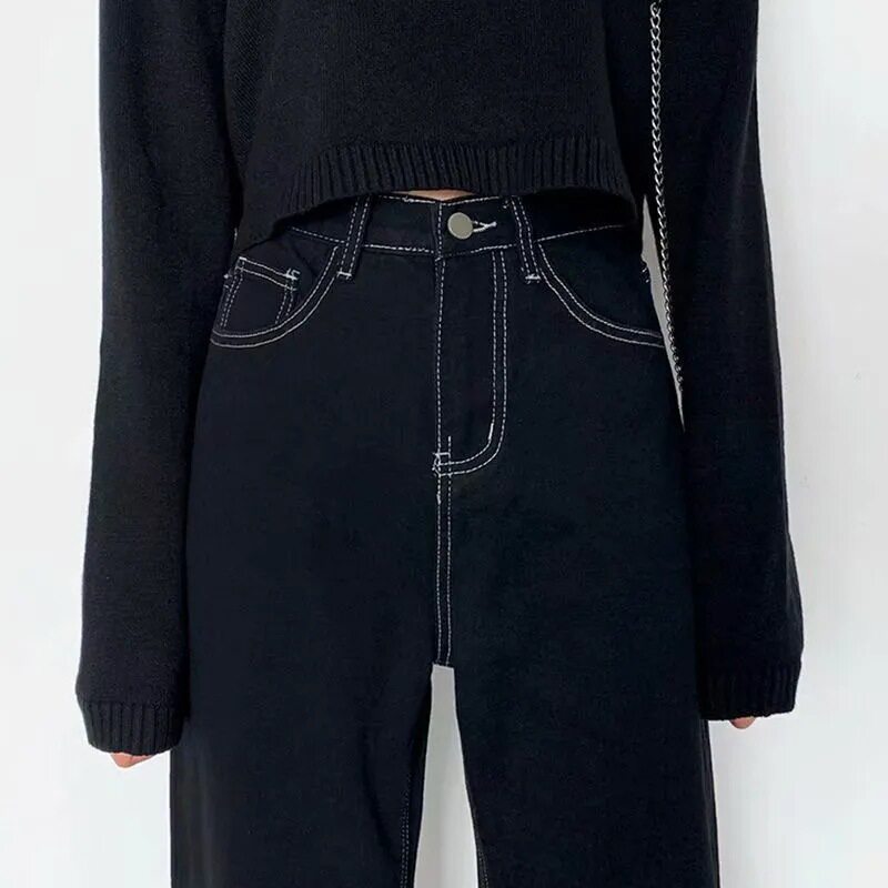 Black High Waisted Wide Leg Jeans for Women Loose Fit Slimming Versatile Casual Wear for Students Wholesale
