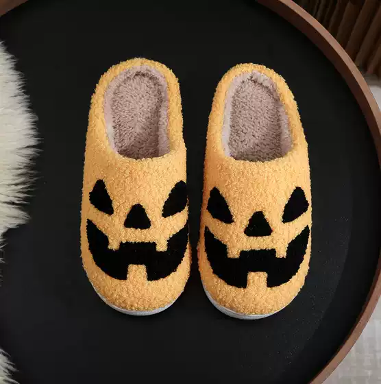 Amazon new pumpkin Halloween ghost warm winter cotton slippers couple men and women thick bottom cross-border cotton slippers