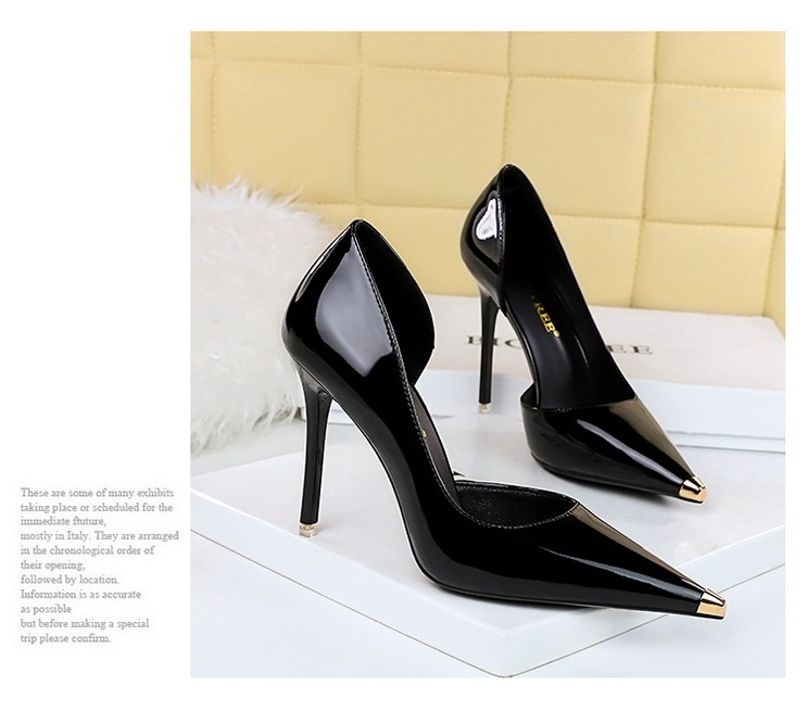 Giày cao gót nữ mũi nhọn nhọn gót thanh mảnh khoét hông phối kim loại — 8829-5 Đen 10.5CM, 8829-5 màu cam 10.5CM, 8829-5 màu nude 10.5CM, 8829-5 Trắng 10.5CM