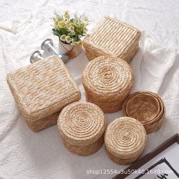 Woven Straw Basket Handmade in Rural Style, Round Bracelet Storage Box for Cosmetics with Lid, Gift Box Storage Basket