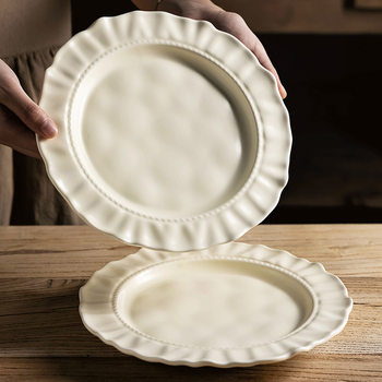 Plate Retro Pure Color Ceramic Plate Dessert Plate Household Fruit Plate French Dinner Plate Steak Tableware Dishes Dish Plate