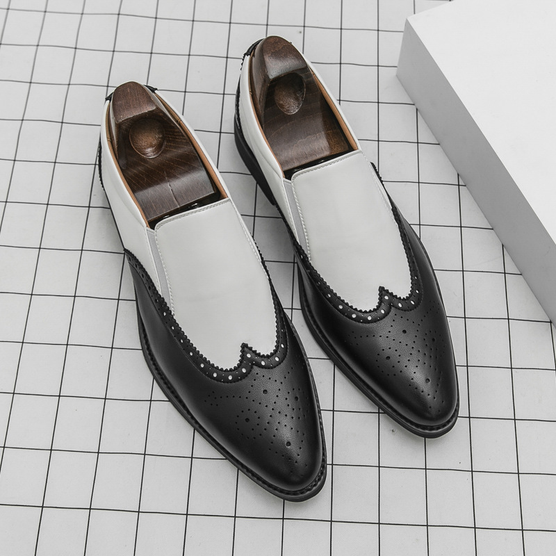 Giày da nam mũi nhọn kiểu brogue derby công sở — 613 màu trắng, 613 màu đen