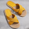 Women's one-word slippers hemp rope straw summer new outdoor cross slippers flat heel set feet
