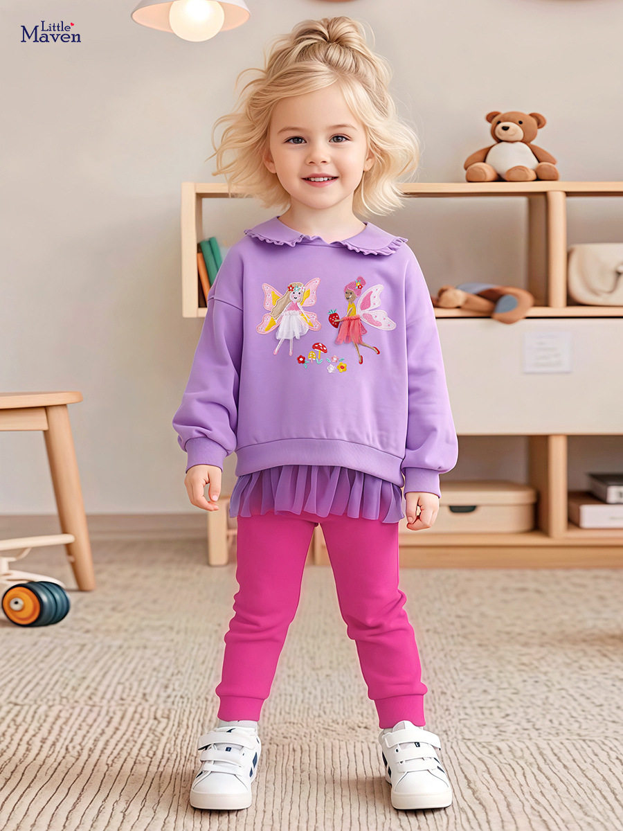 Girls' Cartoon Applique Set from Kids' Wear Manufacturer, Autumn Cute Kids' Outfit