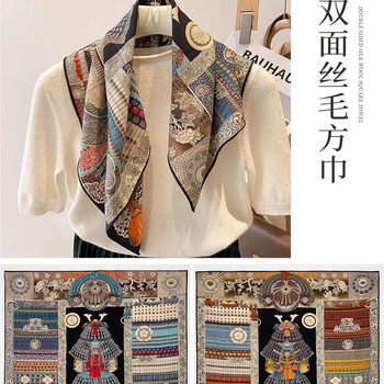 Mulberry Silk Wool 65 Silk Wool Blended Double-Sided Heterochromatic Collection Square Scarf Women's Spring and Summer Thin Scarf Silk Scarf