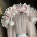 Pink polka dot fur ball headband ll74-01