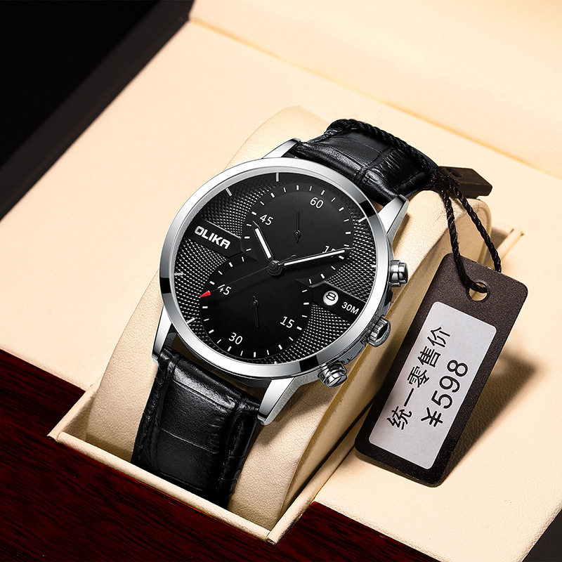 olika casual large dial men's watch with luminous calendar multifunctional quartz watch chronograph waterproof men's watch