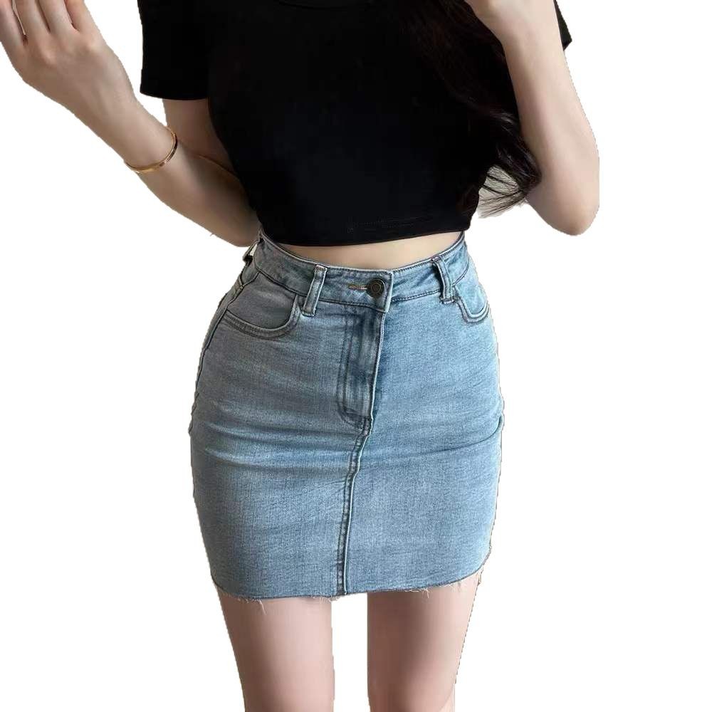 High Waisted Bodycon Denim Skirt Stretch Fabric Slim Fit Versatile Style Summer Casual Wear Wholesale Available