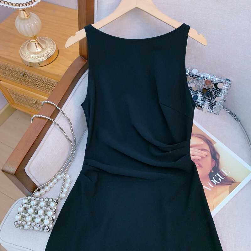 Đầm ôm body nữ không tay cổ tròn cạp cao dáng dài — Màu đen tuyền