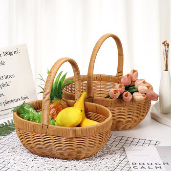 Rattan-like shopping basket, large egg basket, picnic basket, hand-woven fruit basket