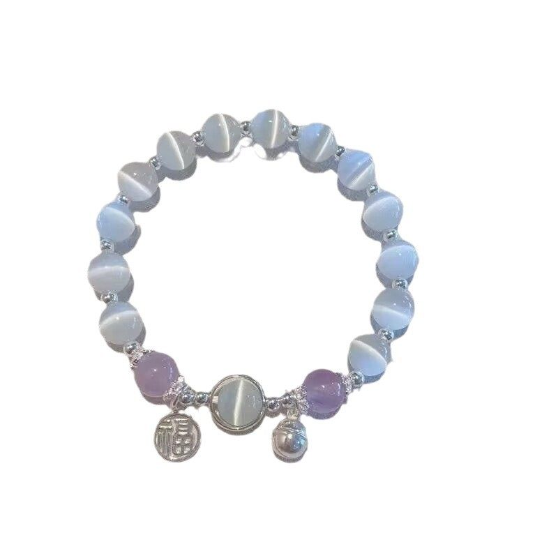 Glass Elastic Adjustable Butterfly Bracelet in Niche Design Grey Moonlight Bracelet All-match Elegant Trendy Student Gift