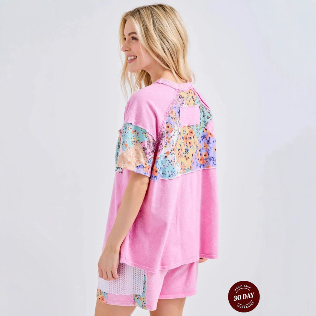 Floral Patchwork T Shirt Casual Style Short Sleeve Round Neck Summer Womens Apparel Wholesale Available