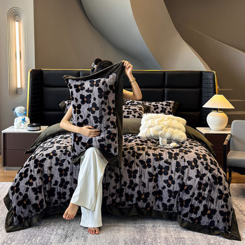 New Rabbit Plush Four-Piece Set Thickeneded and Warm Retro Style Milk Velvet Bed Bed Sheets Quilt Cover Autumn and Winter Bedding Set