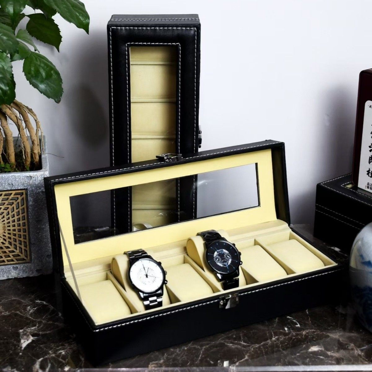 Cross-Border Watch Box Pu Leather High-End 3-Digit 6-Digit 10-Digit Jewelry Packaging Box Window Watch Box Display Storage Box