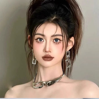 Kangkang Style Bridal Necklace Earrings European and American Metal Niche High-end Neckchain Clavicle Chain Collar Collar Dress Accessories