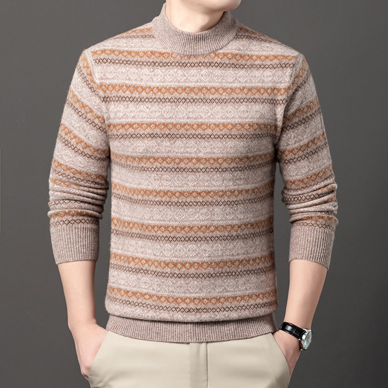 Áo Len Nam 100% Cashmere Cổ Lửng Kiểu Dáng Thanh Lịch Màu Be, Xám, Nâu