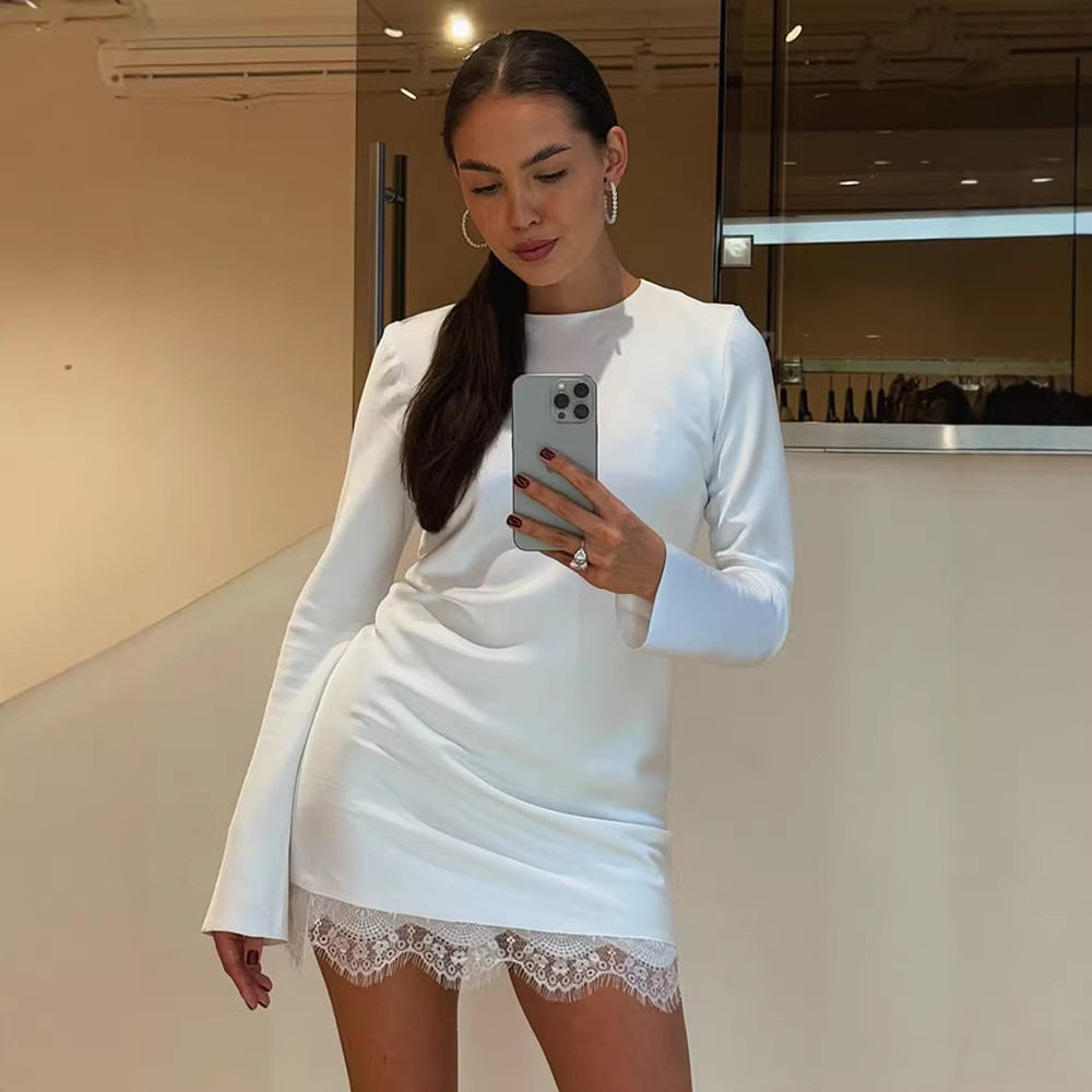 Lace Trim Bodycon Dress Elegant Solid Color Slim Fit Sexy Style Perfect for Parties and Evening Events Wholesale